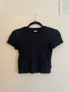 Tna Women's Black Ribbed Short Sleeve Tee